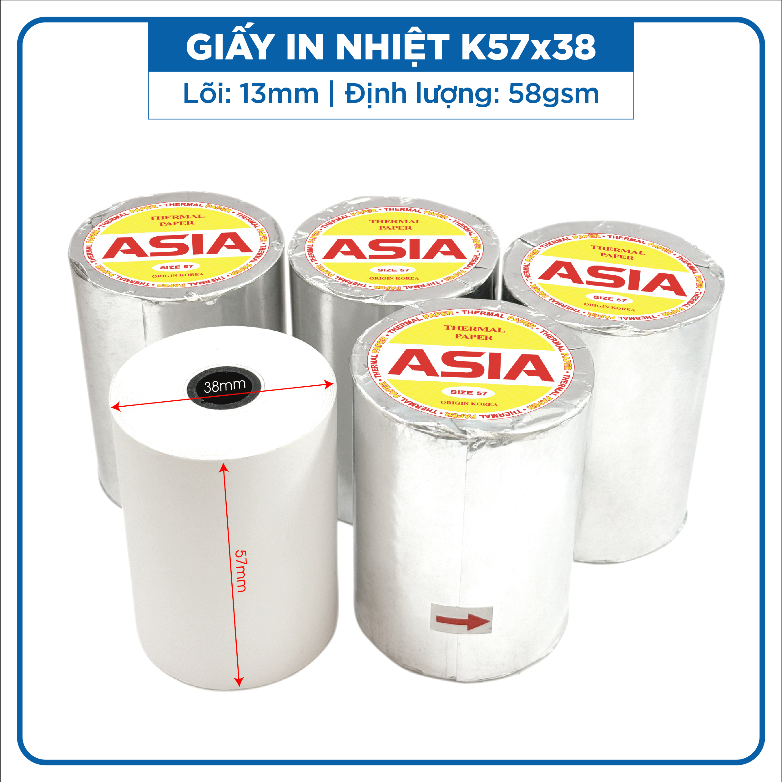 Giấy in nhiệt K57x38 Asia Vàng