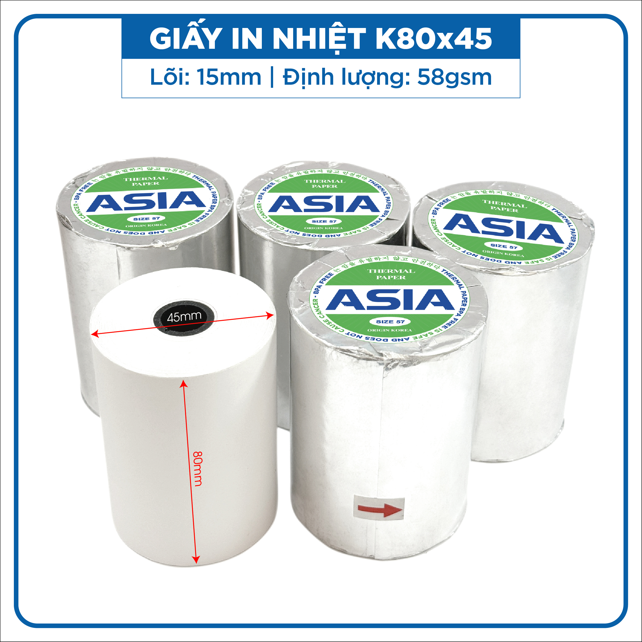 Giấy in nhiệt K80x45 Asia Xanh