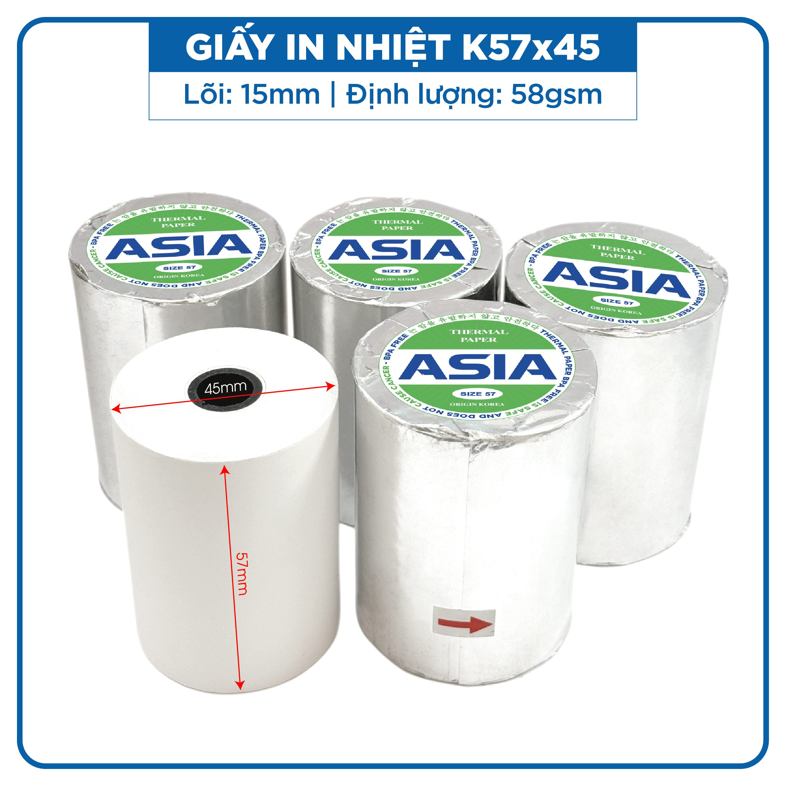 Giấy in nhiệt K57x45 Asia Xanh