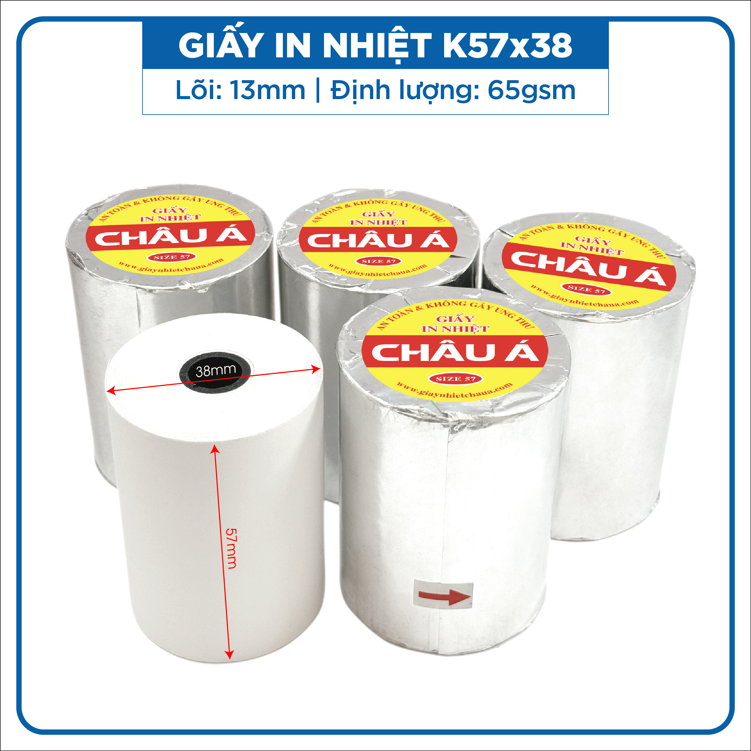 Giấy in nhiệt K57x38 Châu Á Vàng