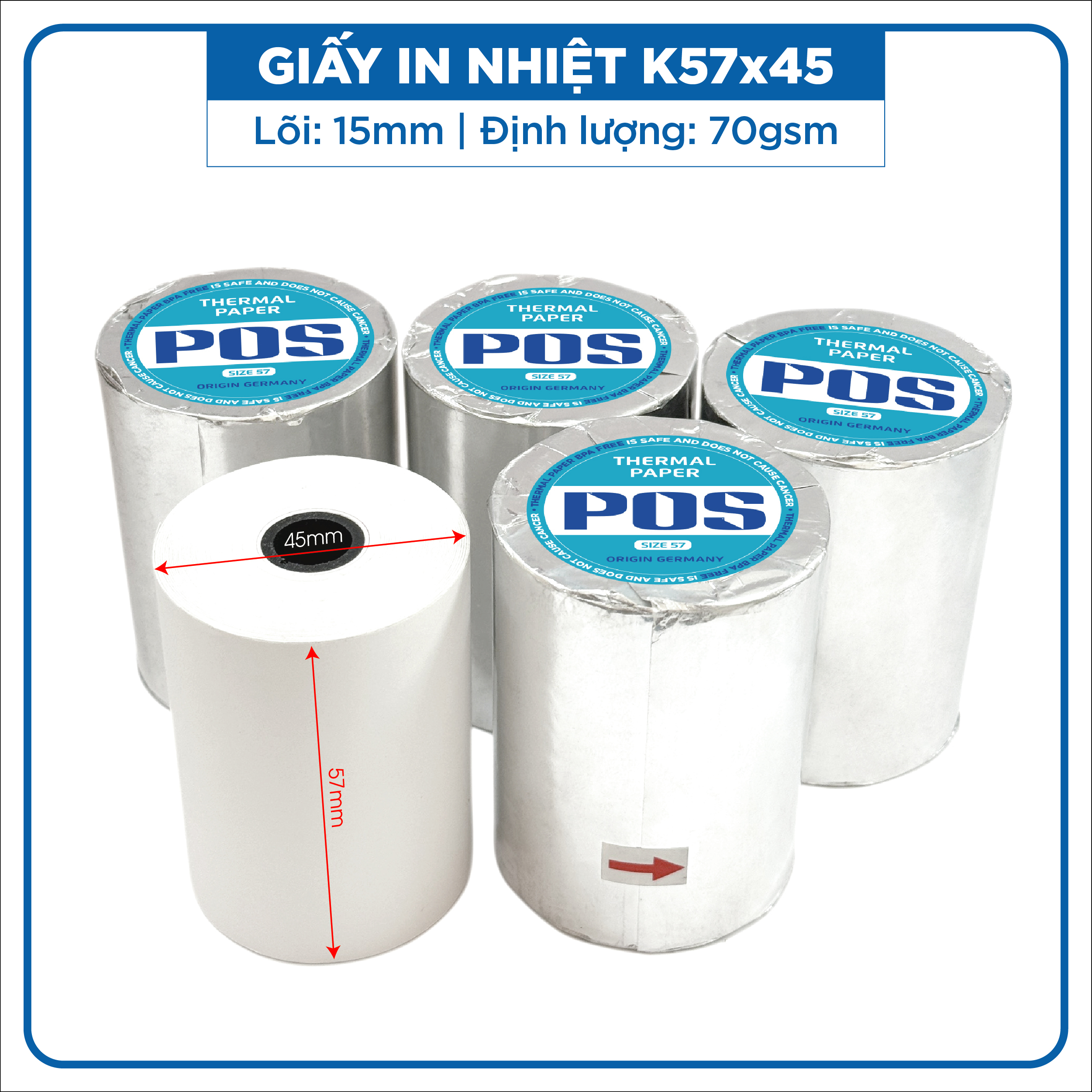 Giấy in nhiệt K57x45 POS Xanh