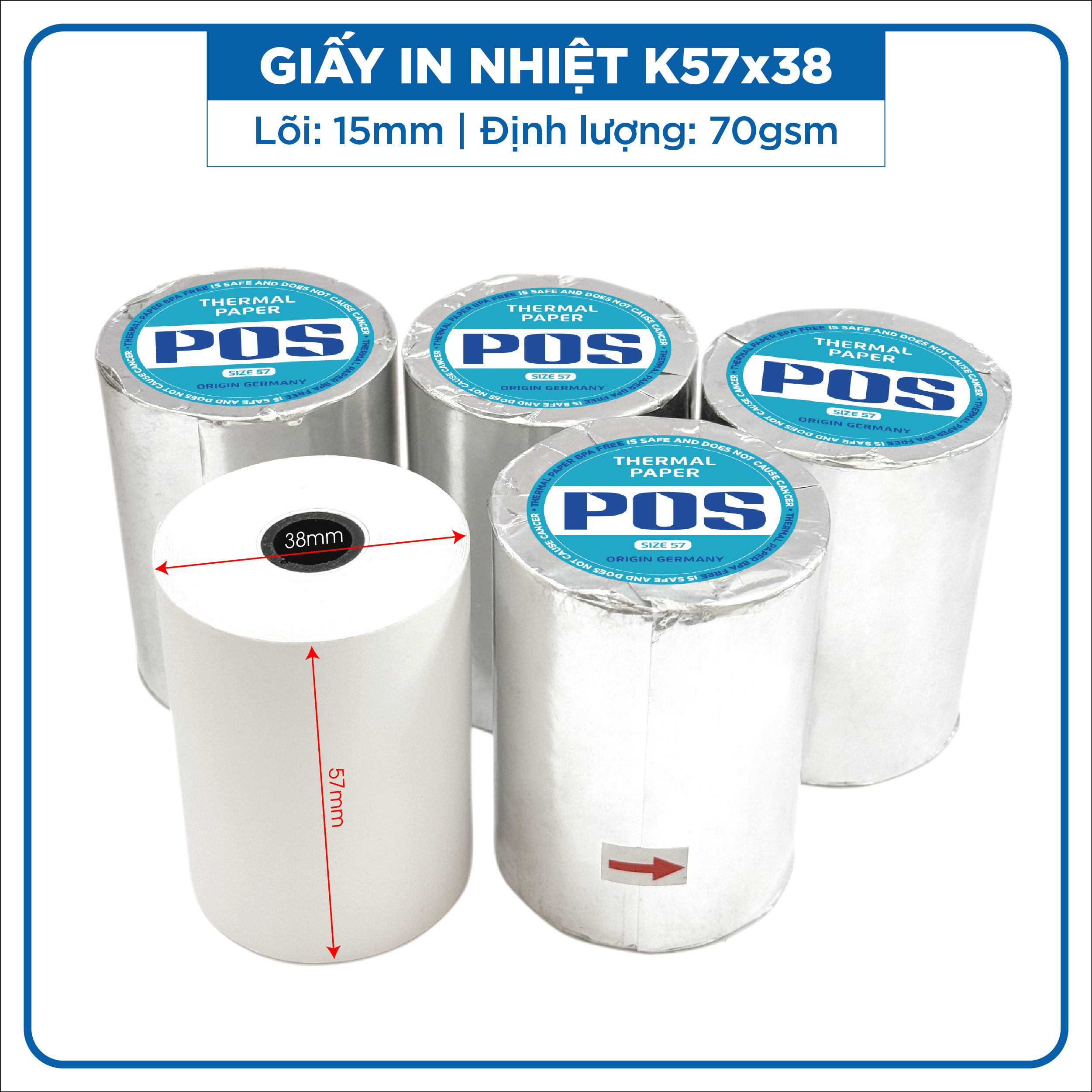 Giấy in nhiệt K57x38 POS Xanh